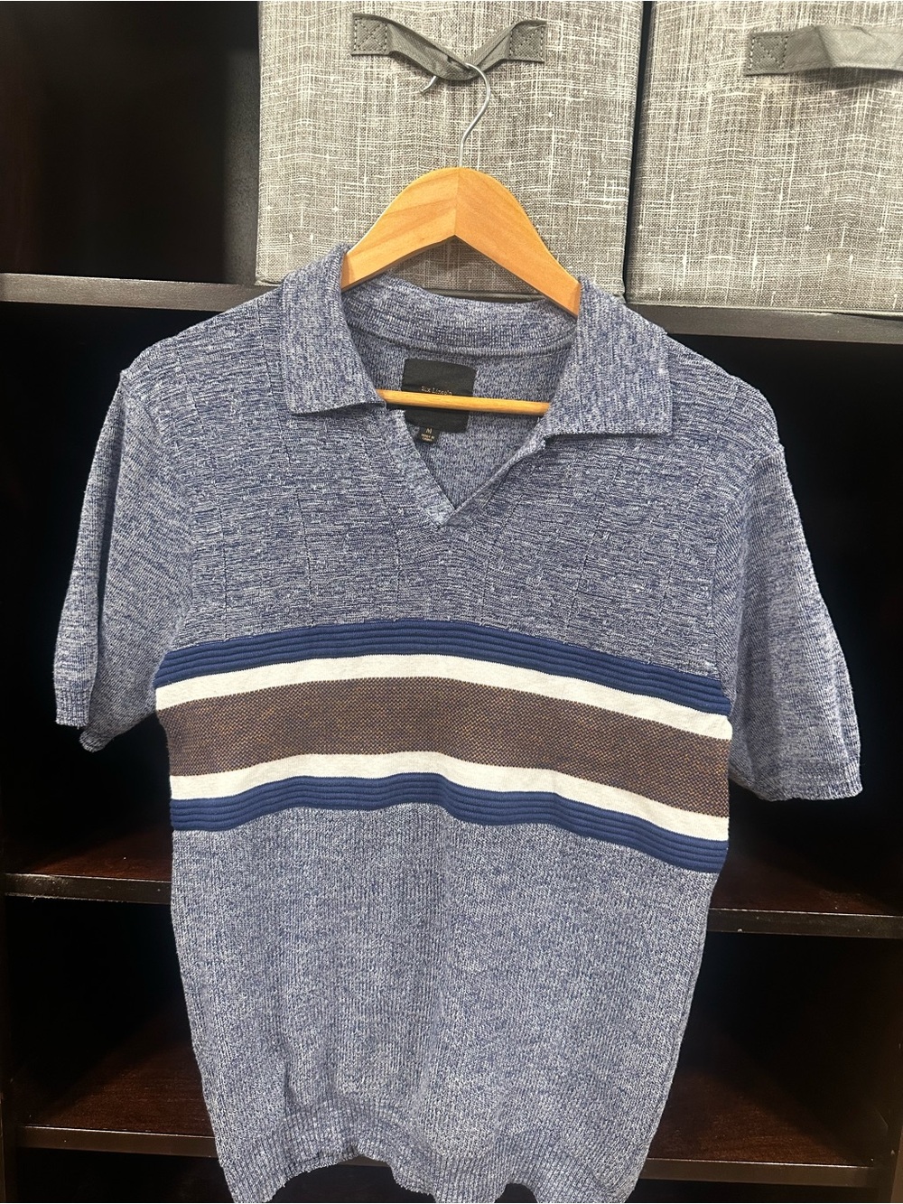 Men's Heathered Blue Polo with Striped Chest Detail